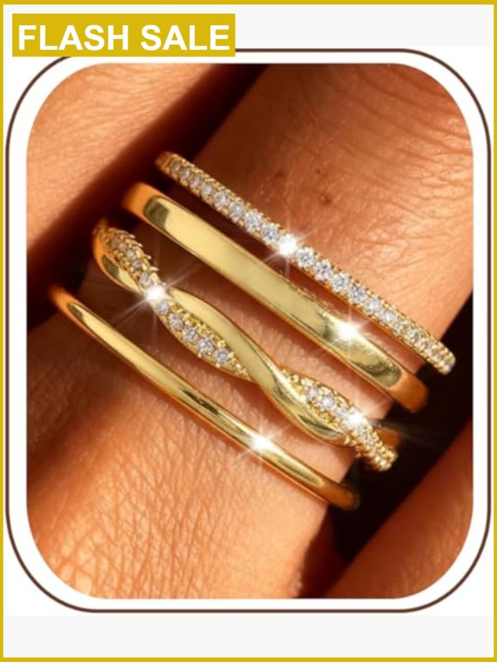 Stackable Rings Set for Women 14K Gold Plated CZ Band Ring 3 Pack